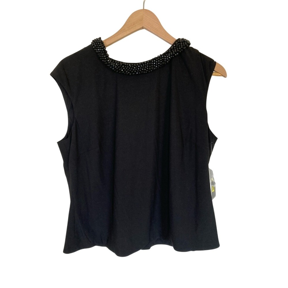 New JRNY Womens Black Beaded Collar Sleeveless Top Size XL Evening Party Event